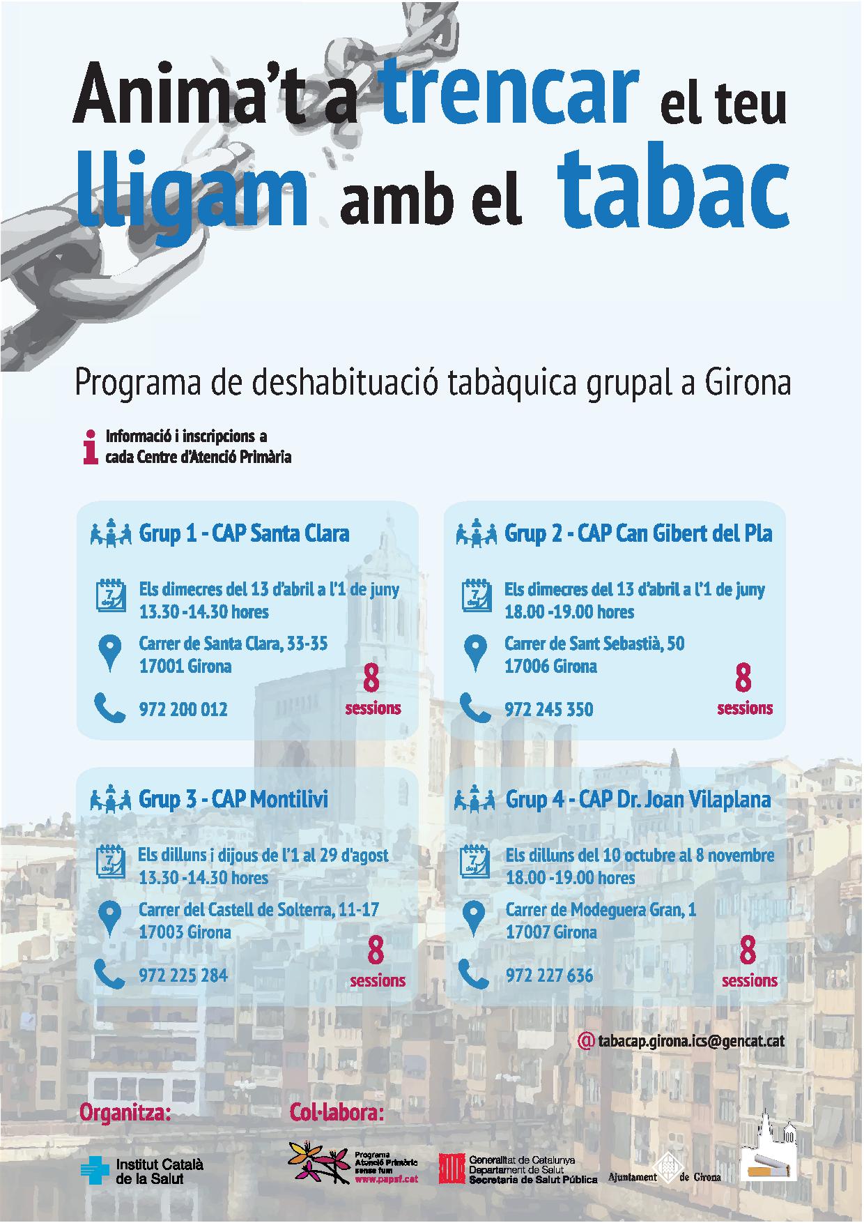 cartell informatiu de les sessions grupals per deixar de fumar