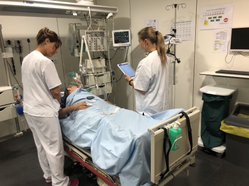 Els professionals de l'Hospital d'Olot amb el pacient, fent una connexió amb el Trueta.